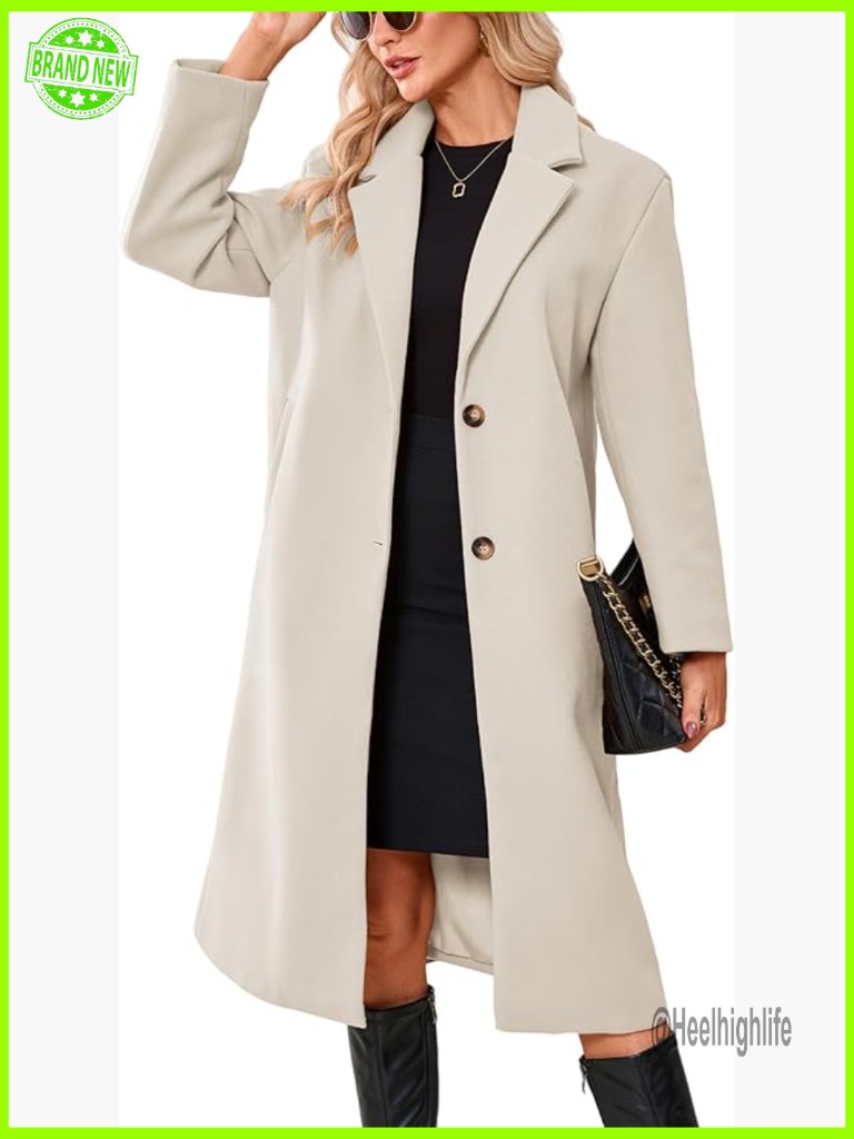 Wool Blend Long Peacoat Notch Lapel Winter Trench Coat Single Breasted